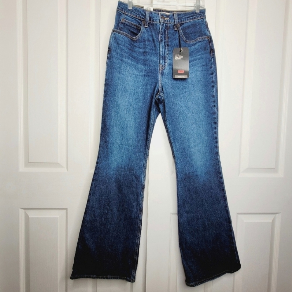 Levis High Rise 70s Flare Denim Jeans size 29 dark wash